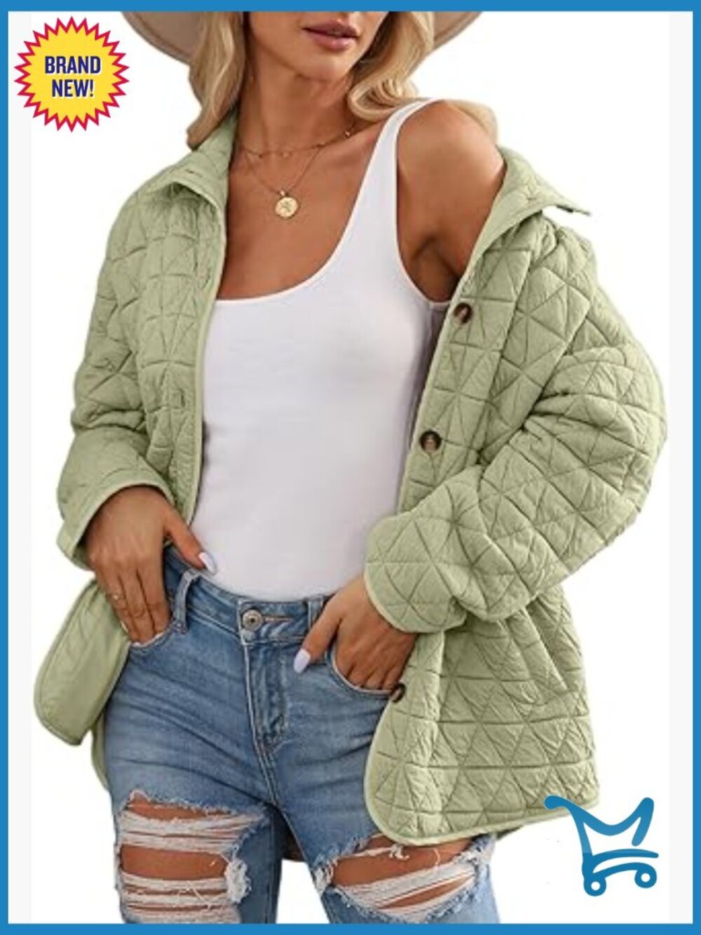 Lightweight Diamond Quilted Jacket Casual Winter Open Front Button Down Puffer